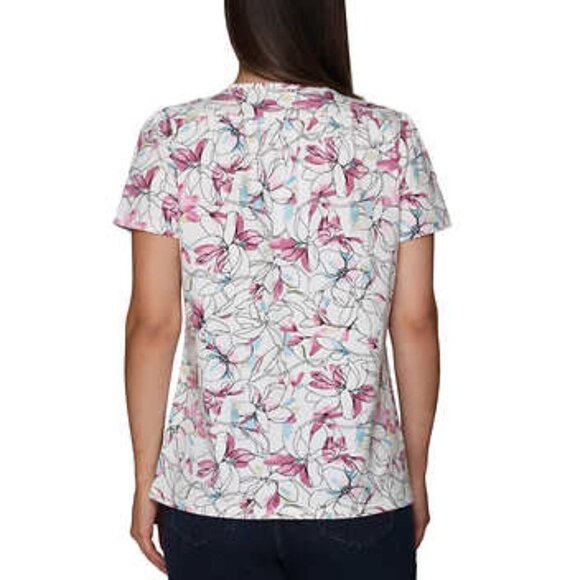 NEW Nicole Miller Printed Ruched Tshirt | White Floral - Picture 3 of 5